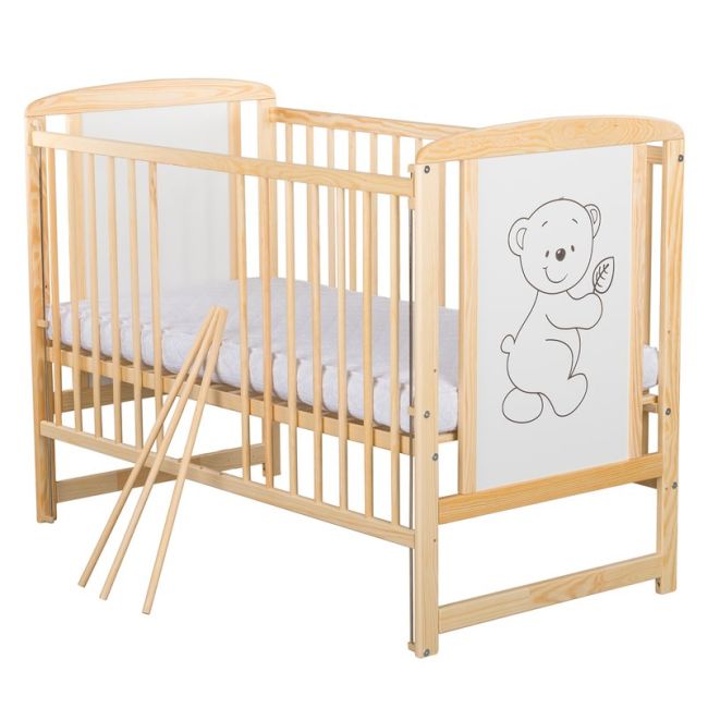 BabyNeeds - Patut din lemn Timmi 120x60 cm, cu laterala culisanta, Natur BYNBOTIM03NT