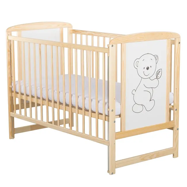 BabyNeeds - Patut din lemn Timmi 120x60 cm, cu laterala culisanta, Natur BYNBOTIM03NT
