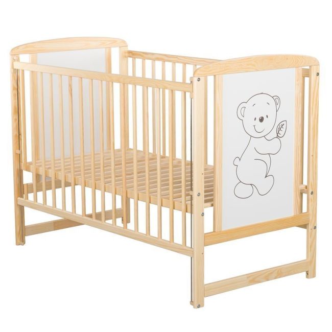 BabyNeeds - Patut din lemn Timmi 120x60 cm, cu laterala culisanta, Natur + Saltea 8 cm BYNBOTIM8CM03NT