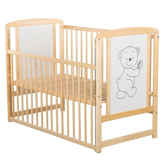 BabyNeeds - Patut din lemn Timmi 120x60 cm, cu laterala culisanta, Natur + Saltea 8 cm BYNBOTIM8CM03NT