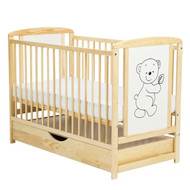BabyNeeds - Patut din lemn Timmi 120x60 cm, cu sertar, Natur BYNBOTIM02NT