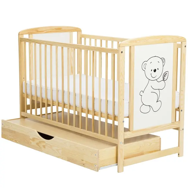 BabyNeeds - Patut din lemn Timmi 120x60 cm, cu sertar, Natur BYNBOTIM02NT