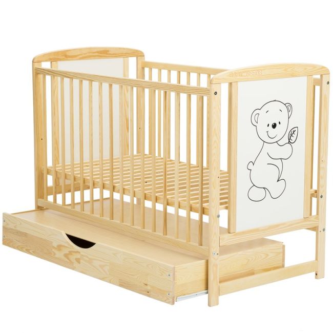 BabyNeeds - Patut din lemn Timmi 120x60 cm, cu sertar, Natur + Saltea 10 cm BYNBOTIM10CM02NT