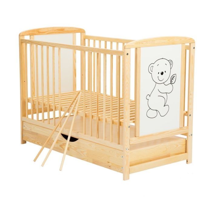 BabyNeeds - Patut din lemn Timmi 120x60 cm, cu sertar, Natur + Saltea 8 cm BYNBOTIM8CM02NT