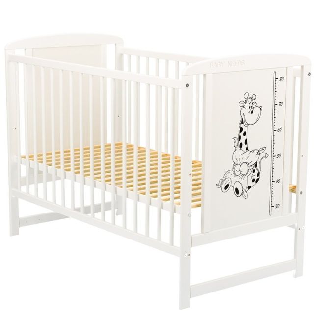 BabyNeeds - Patut din lemn Timmi Girafa 120x60 cm, Alb + Saltea 8 cm BYNBOTIMG8CM01AL