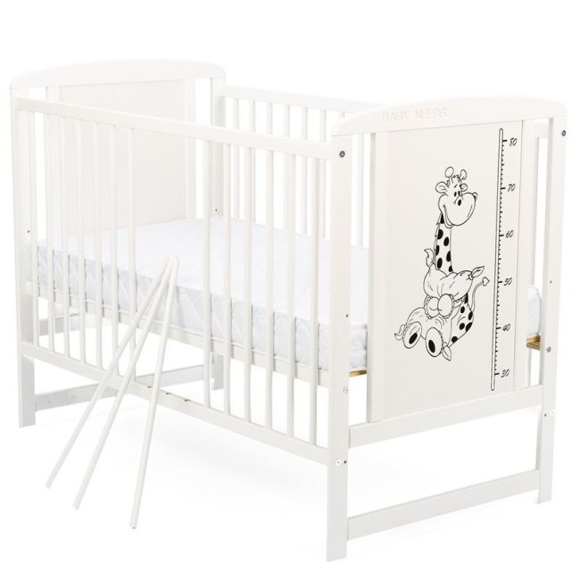 BabyNeeds - Patut din lemn Timmi Girafa 120x60 cm, Alb + Saltea 8 cm BYNBOTIMG8CM01AL