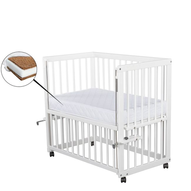 BabyNeeds - Patut evolutiv Dalia 90x50 cm, Alb + Saltea 8 cm BYNBODAL10CM03AL