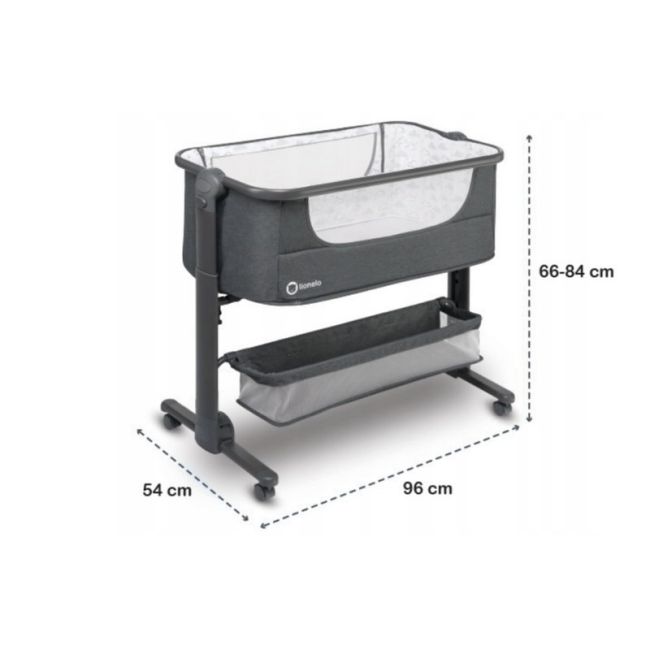 Lionelo - Patut co-sleeper Timon Pliabil, 3 in 1 din Aluminiu, 90x50 cm, Gri BYNLO-TIMON
