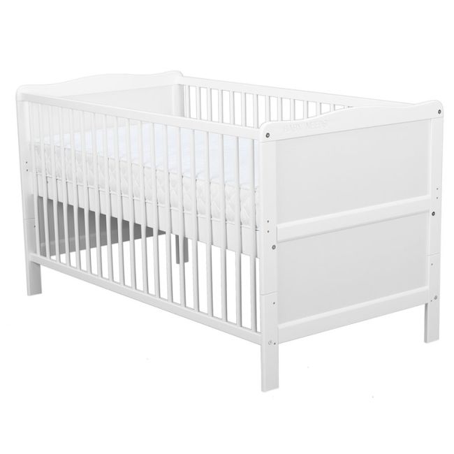 BabyNeeds - Patut din lemn Nadia 140x70 cm, transformabil, Alb + Saltea 12 cm BYNBONAD12CM01AL