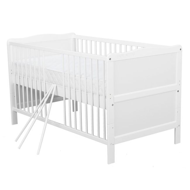 BabyNeeds - Patut din lemn Nadia 140x70 cm, transformabil, Alb + Saltea 12 cm BYNBONAD12CM01AL