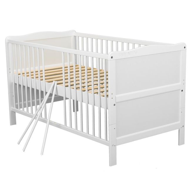 BabyNeeds - Patut din lemn Nadia 140x70 cm, transformabil, Alb + Saltea 12 cm BYNBONAD12CM01AL