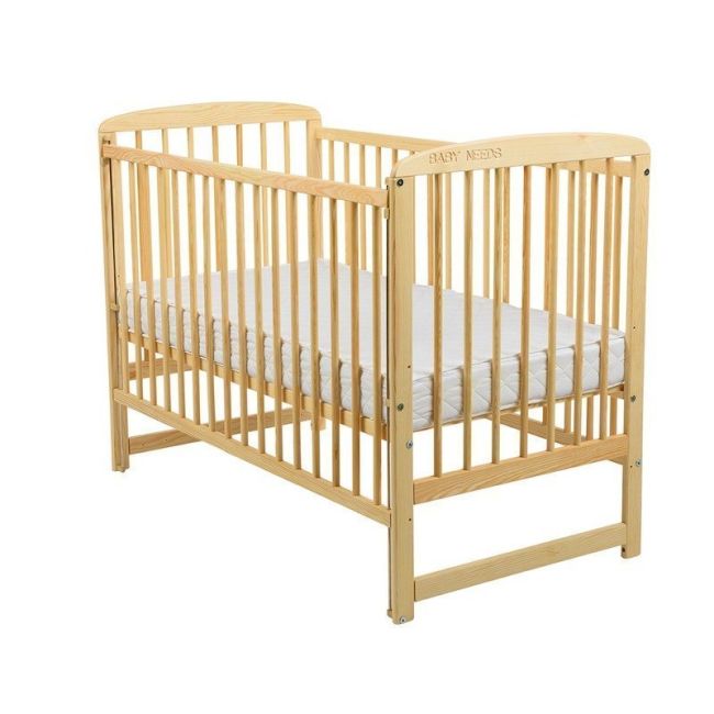 BabyNeeds - Patut din lemn Ola 120x60 cm, cu laterala culisanta, Natur + Saltea 12 cm BYNBOOLA12CM03NT
