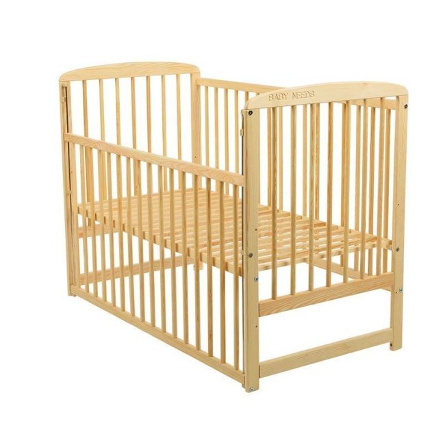BabyNeeds - Patut din lemn Ola 120x60 cm, cu laterala culisanta, Natur + Saltea 12 cm BYNBOOLA12CM03NT
