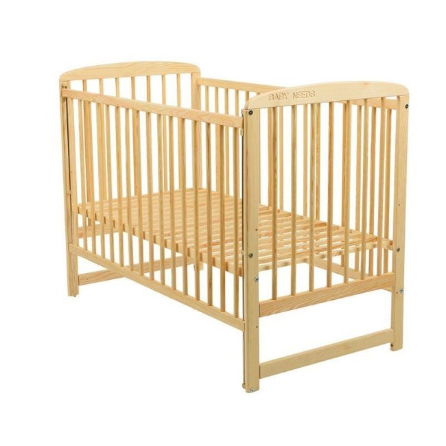 BabyNeeds - Patut din lemn Ola 120x60 cm, cu laterala culisanta, Natur + Saltea 12 cm BYNBOOLA12CM03NT