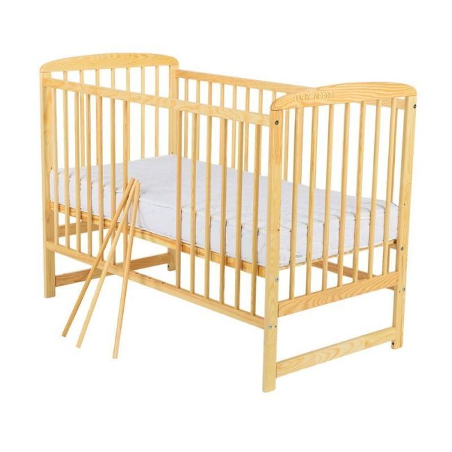BabyNeeds - Patut din lemn Ola 120x60 cm, Natur + Saltea 12 cm BYNBOOLA12CM01NT