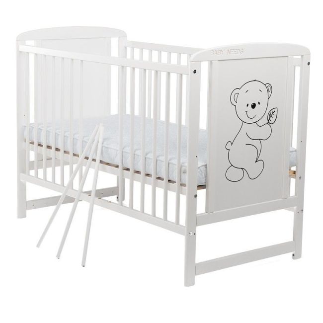 BabyNeeds - Patut din lemn Timmi 120x60 cm, Alb + Saltea 12 cm BYNBOTIM12CM01AL
