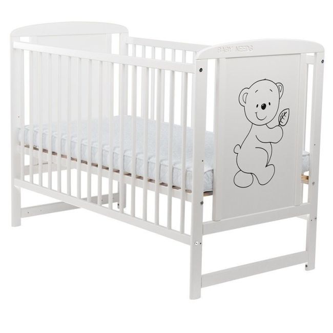 BabyNeeds - Patut din lemn Timmi 120x60 cm, Alb + Saltea 12 cm BYNBOTIM12CM01AL