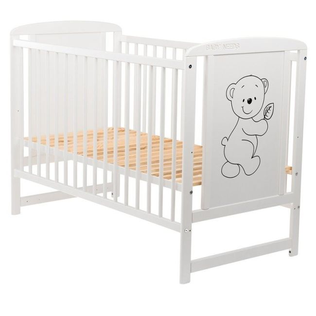 BabyNeeds - Patut din lemn Timmi 120x60 cm, Alb + Saltea 12 cm BYNBOTIM12CM01AL