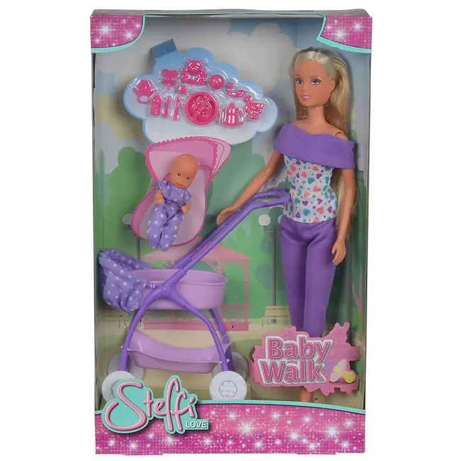 Papusa simba steffi love baby walk 29 cm mov cu carucior si accesorii hubs105733067-mov