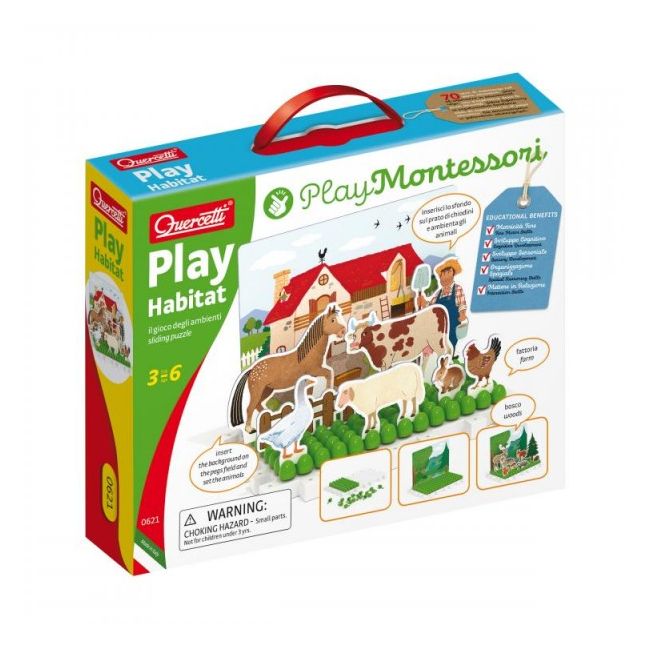 Joc educativ pentru copii Quercetti Play Montessori 0621 Play Habitat Animale domestice la ferma si animale salbatice in padure - SOLQ0621