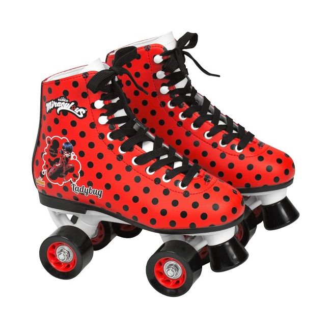 Patine cu rotile pentru fete Ladybug Buburuza Miraculoasa Saica 5836 marime 33 rosu cu buline negre 4 roti si frana - SOLSA5836