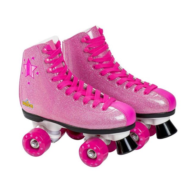 Patine cu rotile pentru fete Saica 6992 Shak marime 35 roz cu sclipici 4 roti si frana - SOLSA6992
