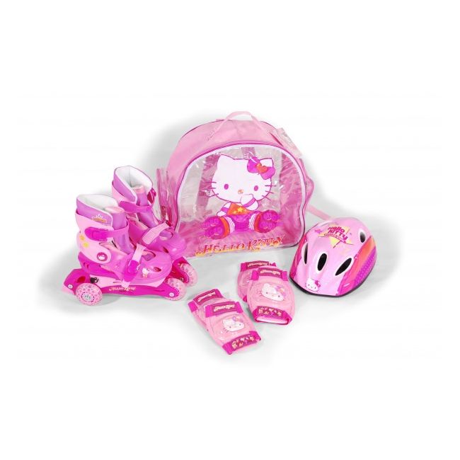 Role copii Saica reglabile 31-34 Hello Kitty cu protectii si casca in ghiozdan - SOLSA6609