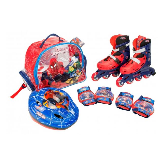 Role copii Saica reglabile 31-34 Spiderman cu protectii si casca in ghiozdan - SOLSA9433