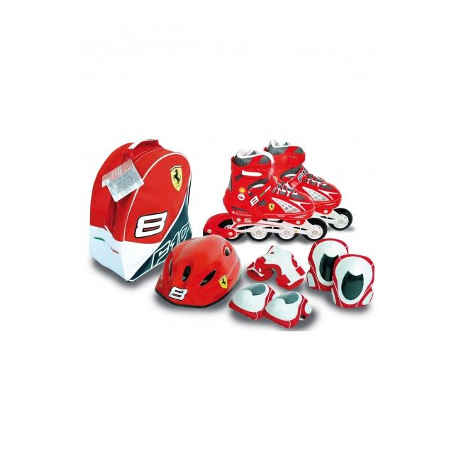 Role copii Saica reglabile 39-42 Ferrari cu protectii si casca in ghiozdan - SOLSA8403