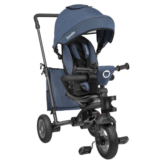Lionelo - Tricicleta Tris Jeans Mecanism de pedalare libera, Suport picioare, Control al directiei, Scaun reversibil, Rotire 360 grade, Pliabila, Albastru BYNLO-TRIS_JEANS