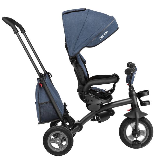 Lionelo - Tricicleta Tris Jeans Mecanism de pedalare libera, Suport picioare, Control al directiei, Scaun reversibil, Rotire 360 grade, Pliabila, Albastru BYNLO-TRIS_JEANS