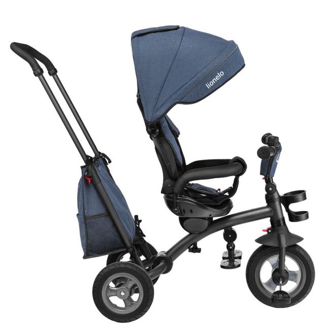 Lionelo - Tricicleta Tris Jeans Mecanism de pedalare libera, Suport picioare, Control al directiei, Scaun reversibil, Rotire 360 grade, Pliabila, Albastru BYNLO-TRIS_JEANS