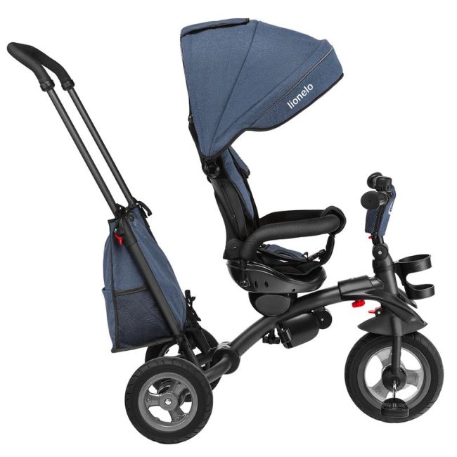 Lionelo - Tricicleta Tris Jeans Mecanism de pedalare libera, Suport picioare, Control al directiei, Scaun reversibil, Rotire 360 grade, Pliabila, Albastru BYNLO-TRIS_JEANS