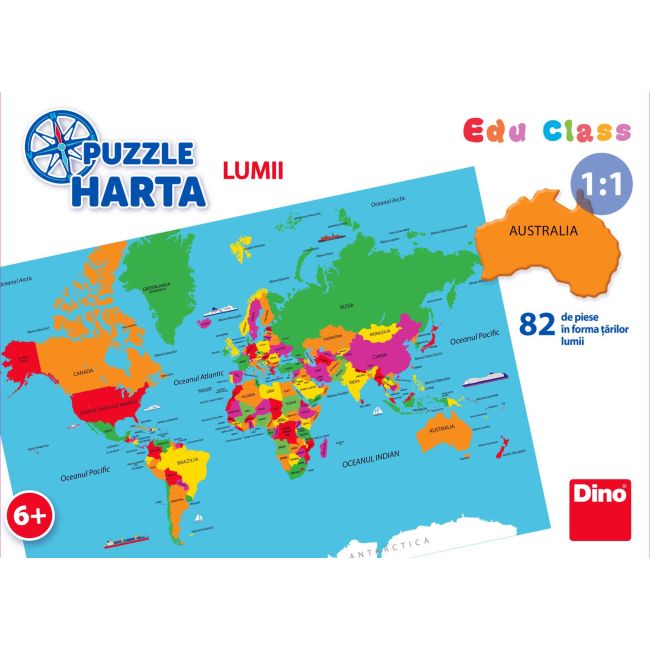 Puzzle geografic - harta lumii (82 piese)