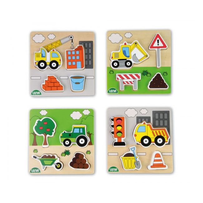 Puzzle din lemn Lena pentru copii 4 piese mari tematic Vehicule - SOLLE32160