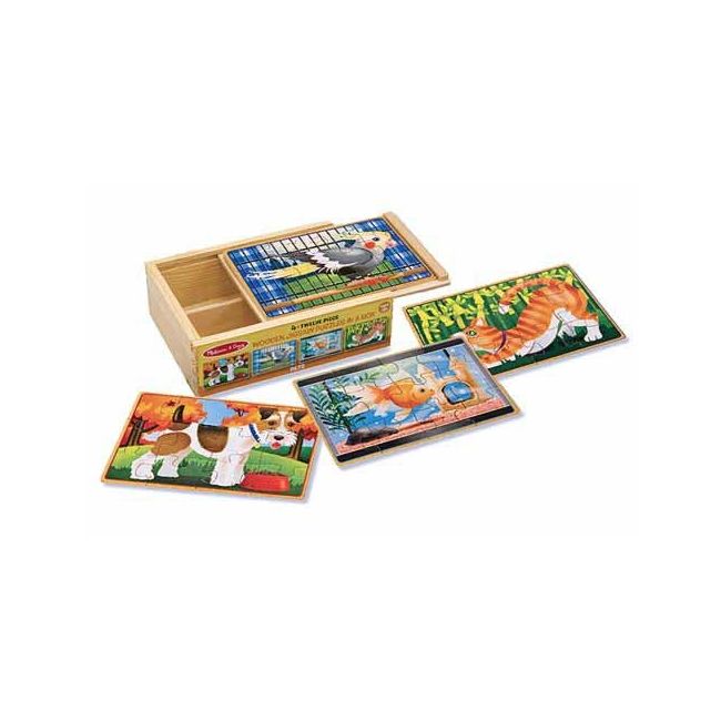 Set 4 puzzle lemn in cutie Animale de companie Melissa and Doug - OKEMD3790