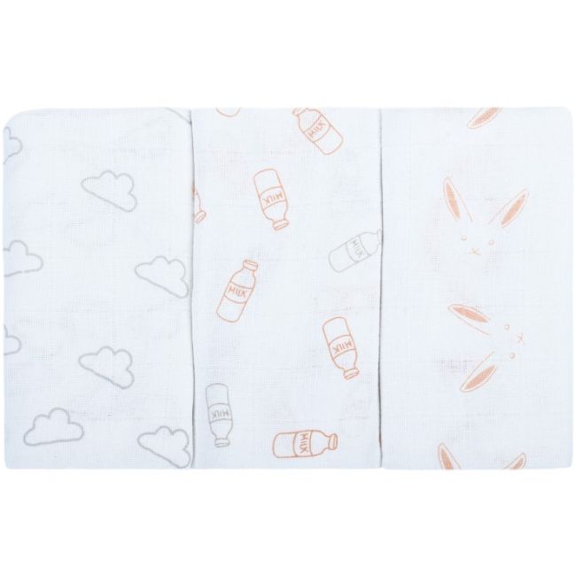 Set 3 museline bebe 100% bumbac pink bunny - 80x80 cm