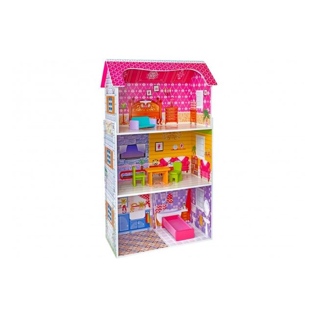 Casuta pentru papusi din lemn Globo Legnoland 39520 cu 2 etaje si mobilier inclus 93 cm inaltime - SOLGL39520