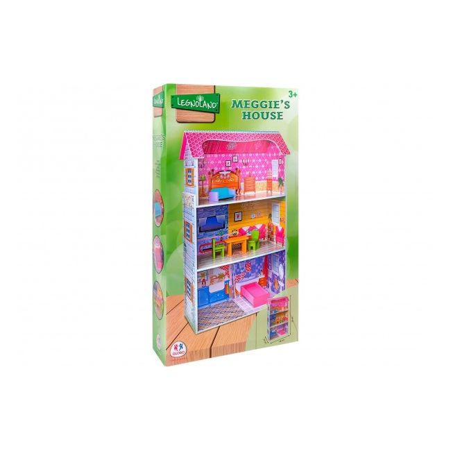 Casuta pentru papusi din lemn Globo Legnoland 39520 cu 2 etaje si mobilier inclus 93 cm inaltime - SOLGL39520