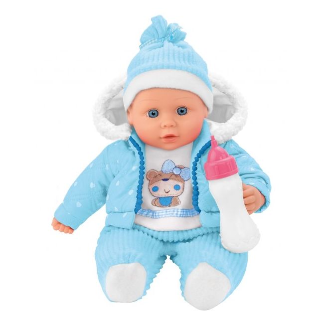 Papusa fetita cu biberon 41 cm Globo Bimbo 39475  geaca gluga roz sau bleu si bavetica - SOLGL39475