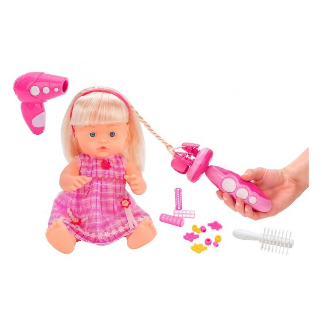 Papusa fetita cu sunete 40 cm Globo Bimbo 38931 cu accesorii frumusete si dispozitiv impletit parul - SOLGL38931