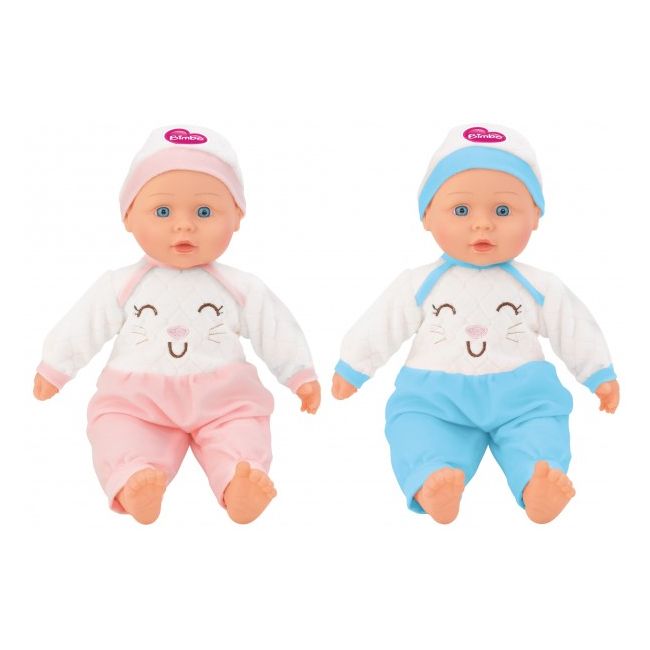 Papusa fetita cu sunete 40 cm Globo Bimbo 39461 cu costum pisicuta roz sau bleu si caciula - SOLGL39461