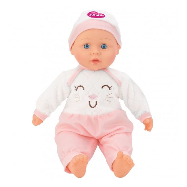 Papusa fetita cu sunete 40 cm Globo Bimbo 39461 cu costum pisicuta roz sau bleu si caciula - SOLGL39461