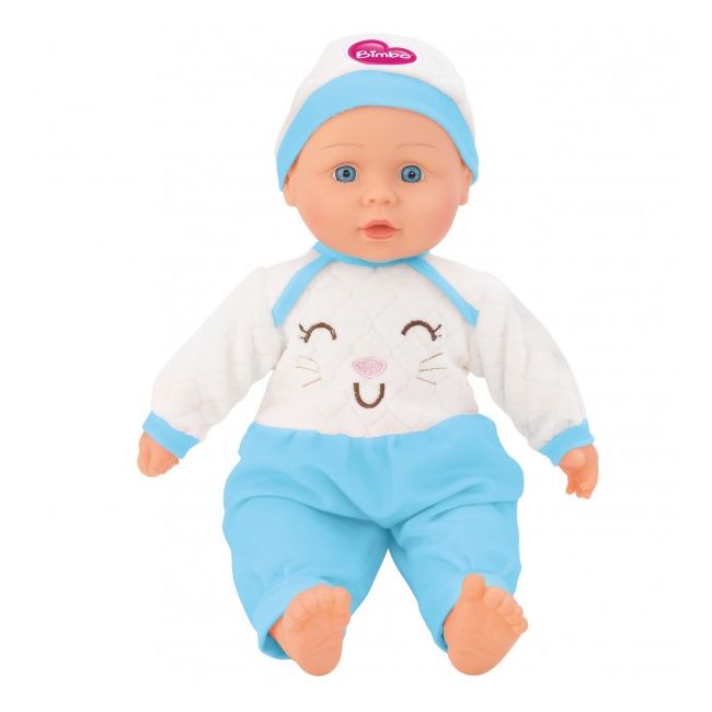 Papusa fetita cu sunete 40 cm Globo Bimbo 39461 cu costum pisicuta roz sau bleu si caciula - SOLGL39461