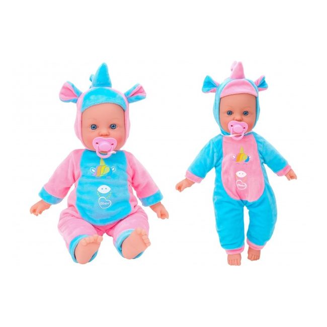 Papusa fetita cu sunete 42 cm Globo Bimbo 39483 cu costum unicorn Roz Bleu si suzeta - SOLGL39483