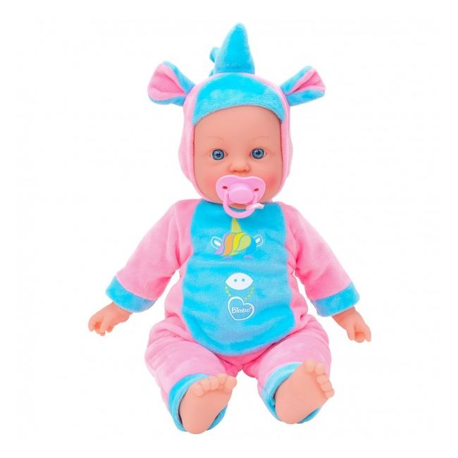 Papusa fetita cu sunete 42 cm Globo Bimbo 39483 cu costum unicorn Roz Bleu si suzeta - SOLGL39483