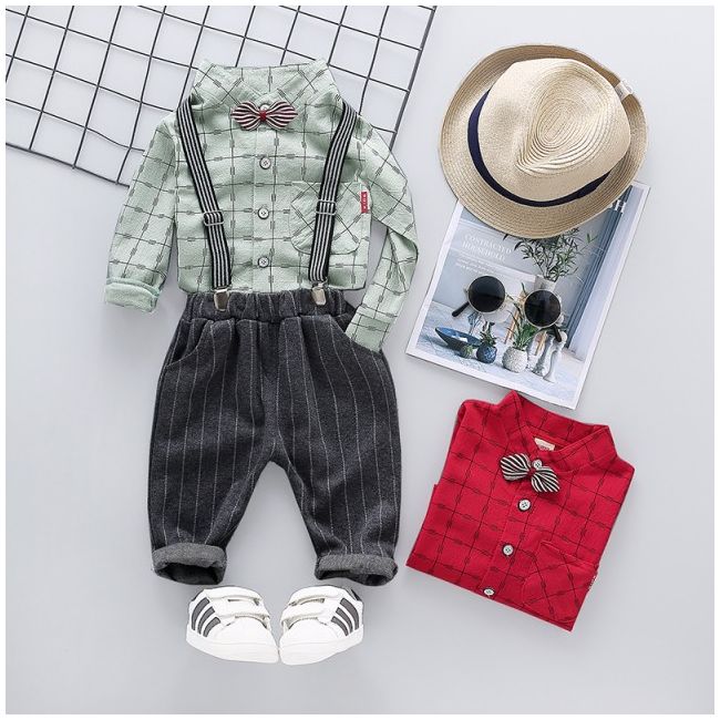 Costumas baietei cu camasuta rosie - MBhqm23-3.6-9 luni (Marimea 19 incaltaminte)