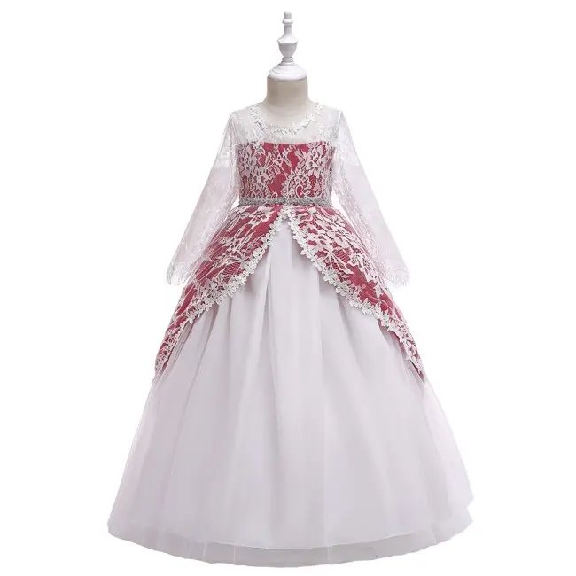 Rochie ocazie alba cu trena visinie MDpmk78-3.6-7 ani