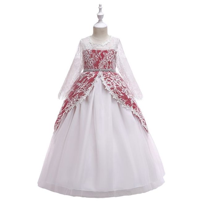 Rochie ocazie alba cu trena visinie MDpmk78-3.9 ani