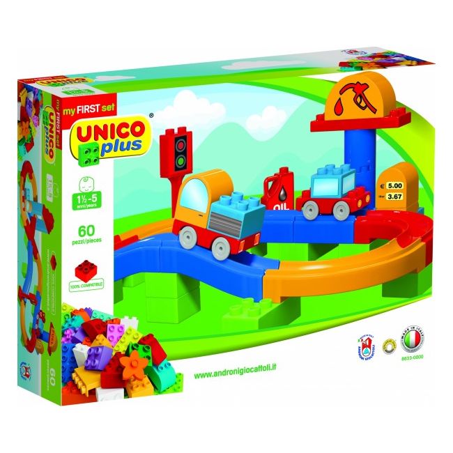 Pista de curse Unico cu 2 masinute incluse 60 piese - SOLUN8633